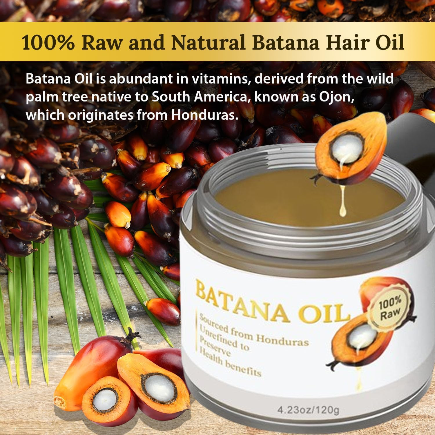 Raw Batana Oil for Hair Growth，Unrefined and Organic 100% Natural Batana Oil，Promotes Hair Growthall for Men & Women image number 1