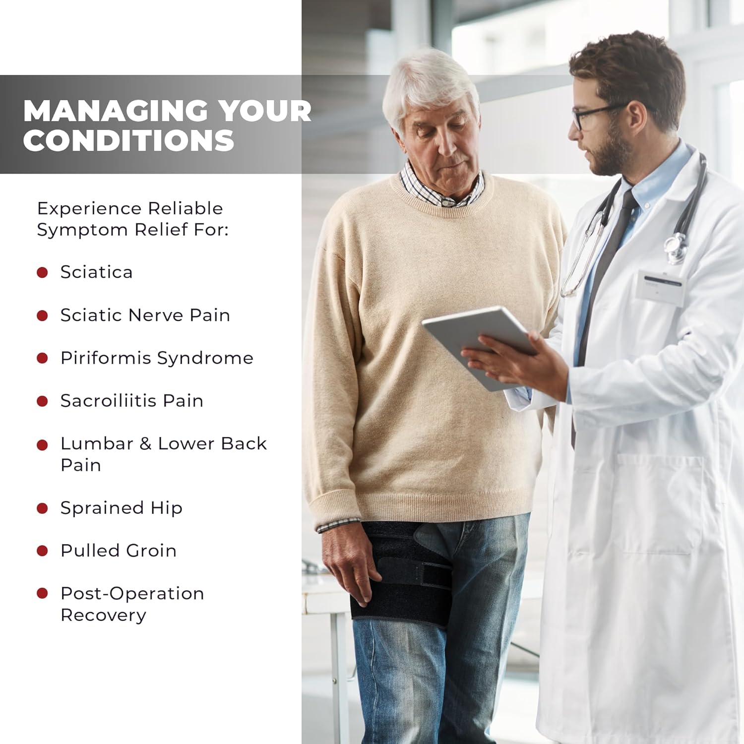 Astorn Hip Brace for Sciatica Pain Relief - Adjustable Groin Compression Support for Thigh, Hamstring, Arthritis, Bursitis and Injuries - Sciatic Nerve Brace for Men & Women - Small/Medium image number 5