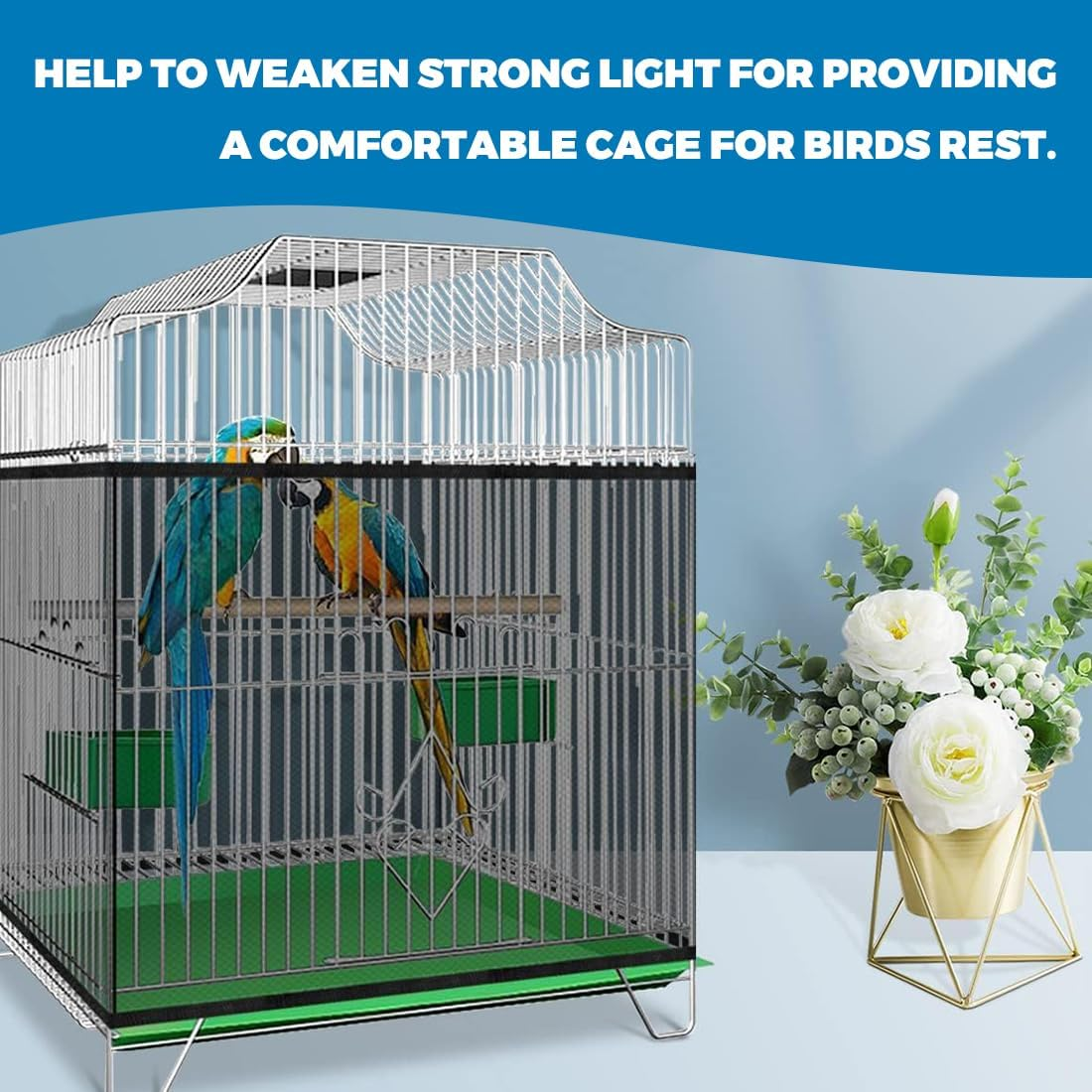 JEYORZY 1 X Bird Cage Cover, Adjustable Bird Cage Cover, Bird Cage Seed Catcher, Protective Net for Bird Cages, Parrots, Nylon Mesh, Suitable for Cages with a Circumference of 112-150 Cm, Black-M image number 3