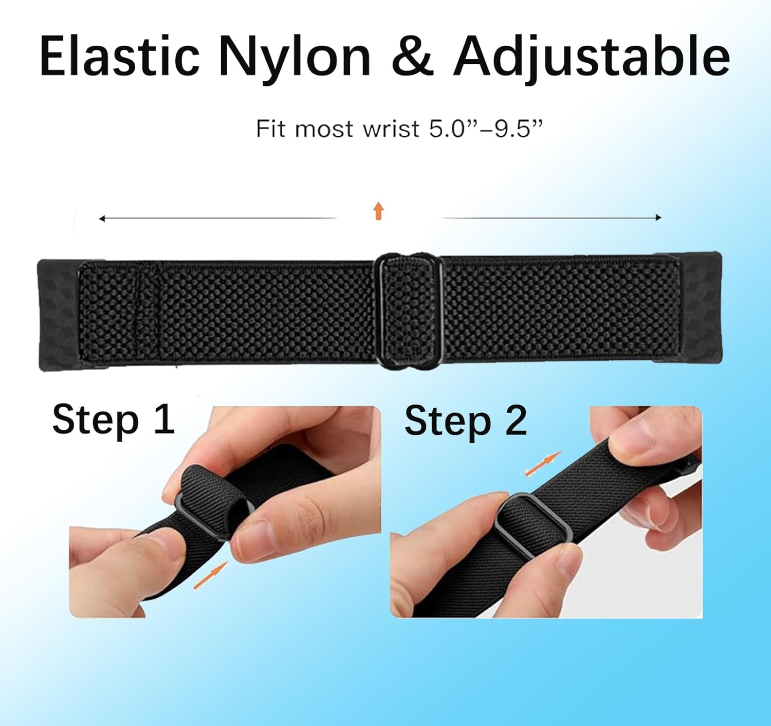 2 Pack Elastic Nylon Bands Compatible with Fitbit Charge 6 / Fitbit Charge 5, Classic Soft Breathable Adjustable Sport Smartwatch Replacement Wristband for Women Men - Black+Grey image number 4