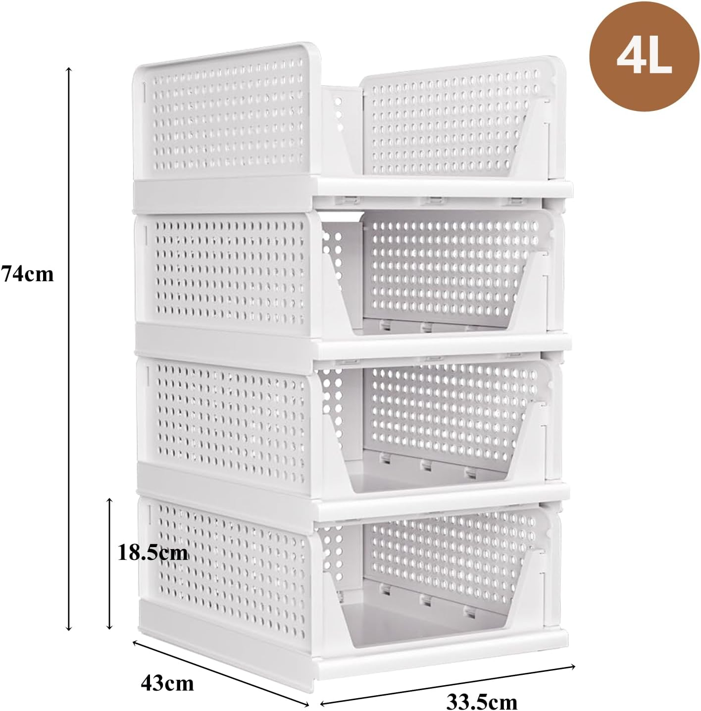 GMYMTM 4Pcs Large Stackable Plastic Storage Basket Bins Foldable Closet Storage Basket Drawer, Folding Organizers Clothes Drawer for Clothes, Beauty, Bathroom, Kitchen, Tools, Snacks (4L) image number 6
