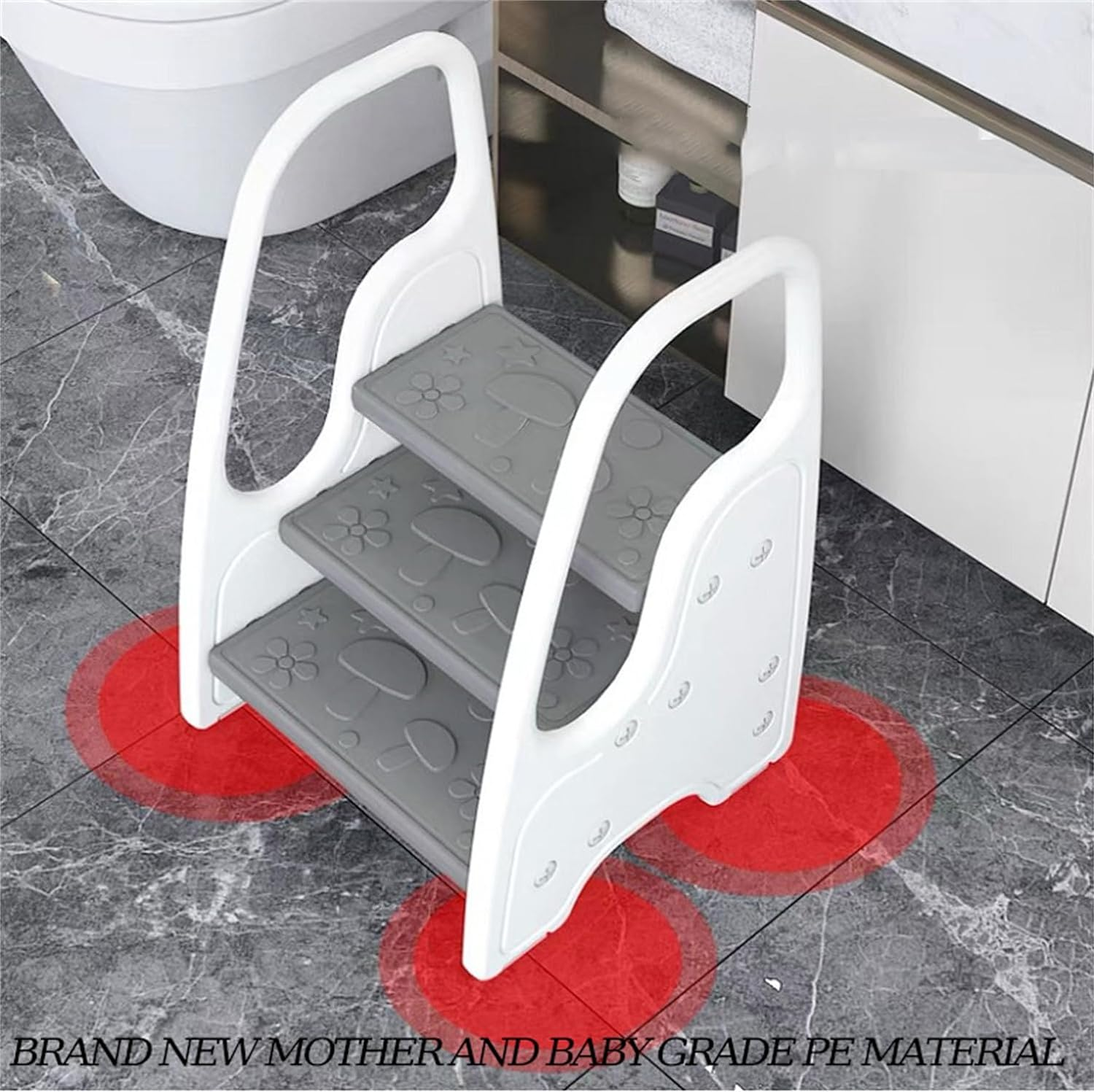 Tcoiyt Adjustable 2 Steps to 3 Steps Toddler Step Stool, Toddler Step Stool with Handles and Non-Slip Steps, Step Stool for Toilet Potty Training, Step Stool for Toilet Potty Training-White image number 1