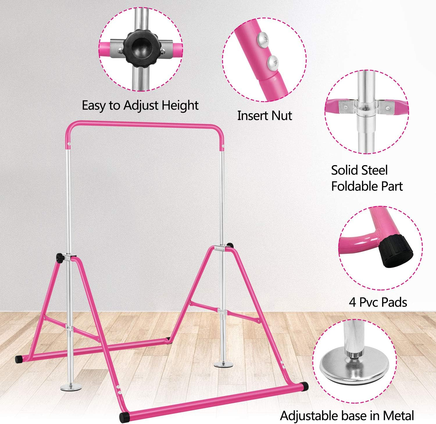 Bangtong&Li Gymnastics Bar for Kids Height Adjustable Horizontal Bar Folding Gymnastics Junior Training Bar for Home Gymnastics Equipment
