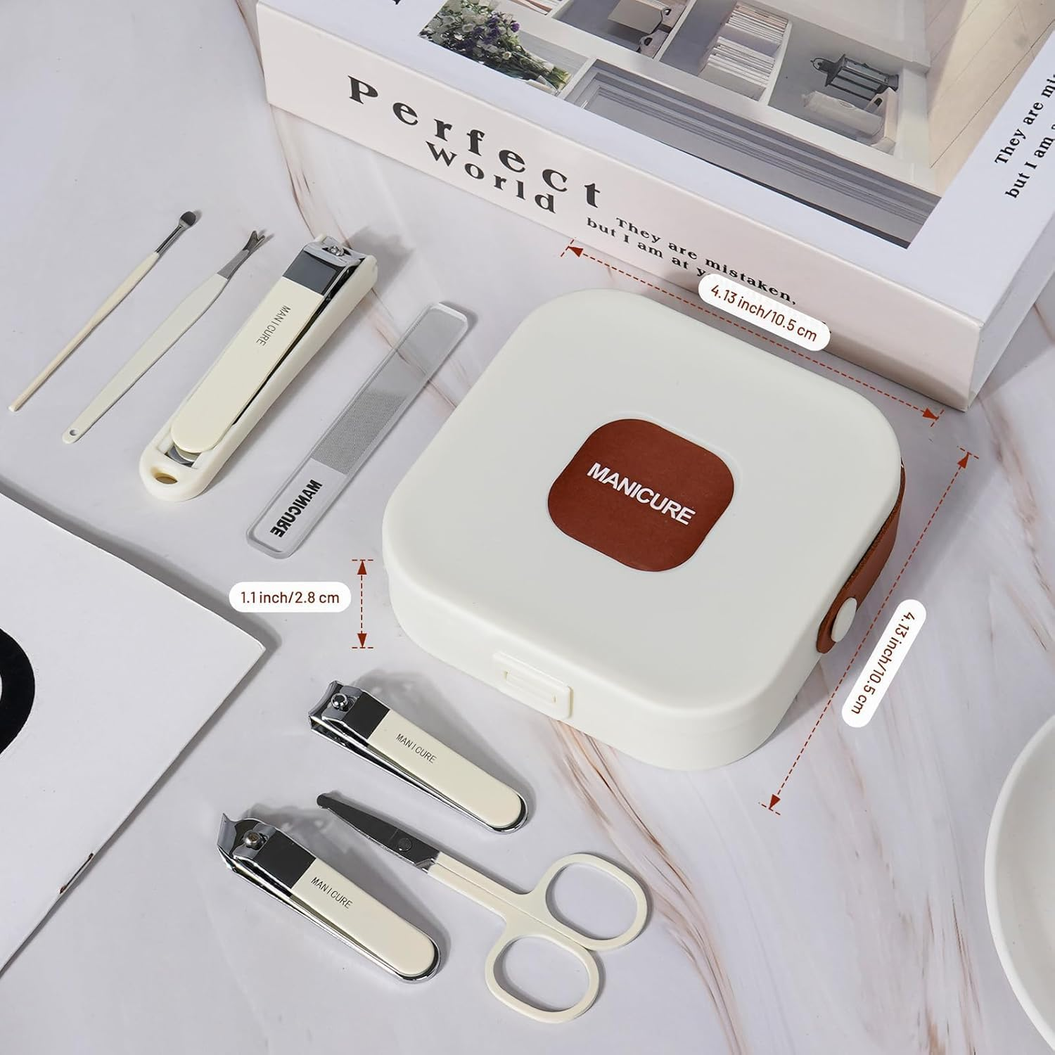 Quhoxdye Nail Clippers Set 7 Pieces Stainless Steel Professional Grooming Kits, Fingernail and Toenail Clipper Cutters with Luxurious Travel Case Nail Care Tools Manicure Pedicure Kit (Beige+Beige) image number 3