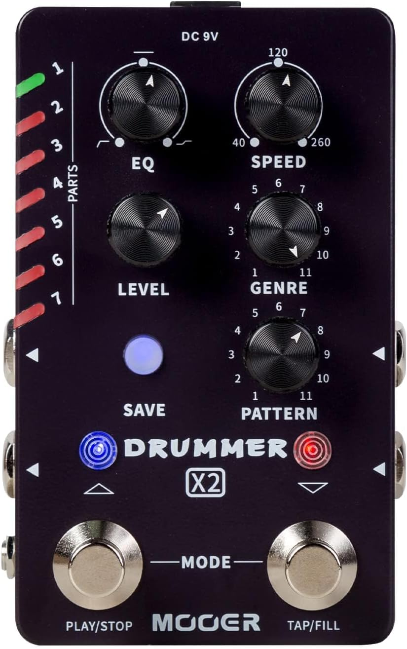 MOOER GL100 Looper Pedal Drum Machine, 2 in 1 Drum Looper Guitar Pedal 1.3-Inch Touchsreen with 300 Min in Total 100 Slots 220 Drum Grooves Auto-Record Time Stretch Function Dedicated Editor Software