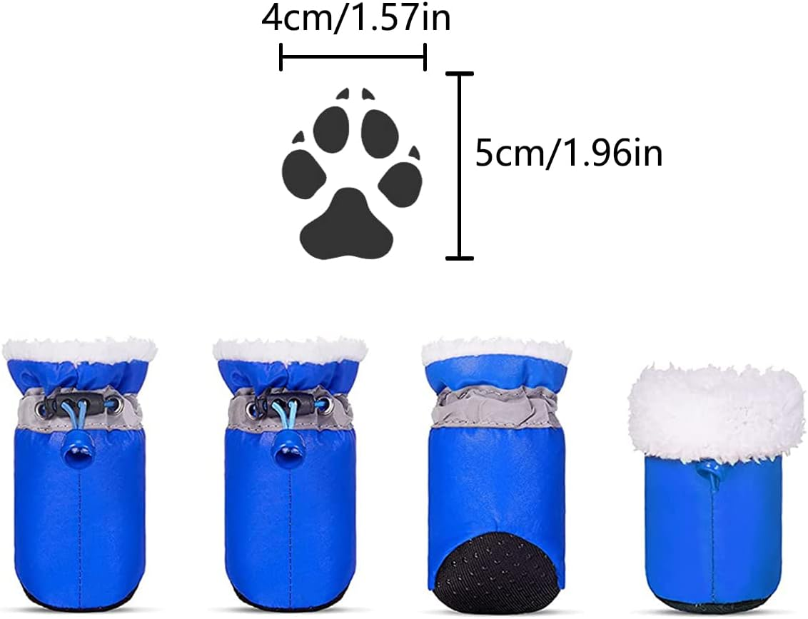 WELANE Winter Dog Boots, 4 PCS Adjustable Winter Paw Protectors for Puppy -Waterproof, Non-Slip, Warm (Blue) image number 3