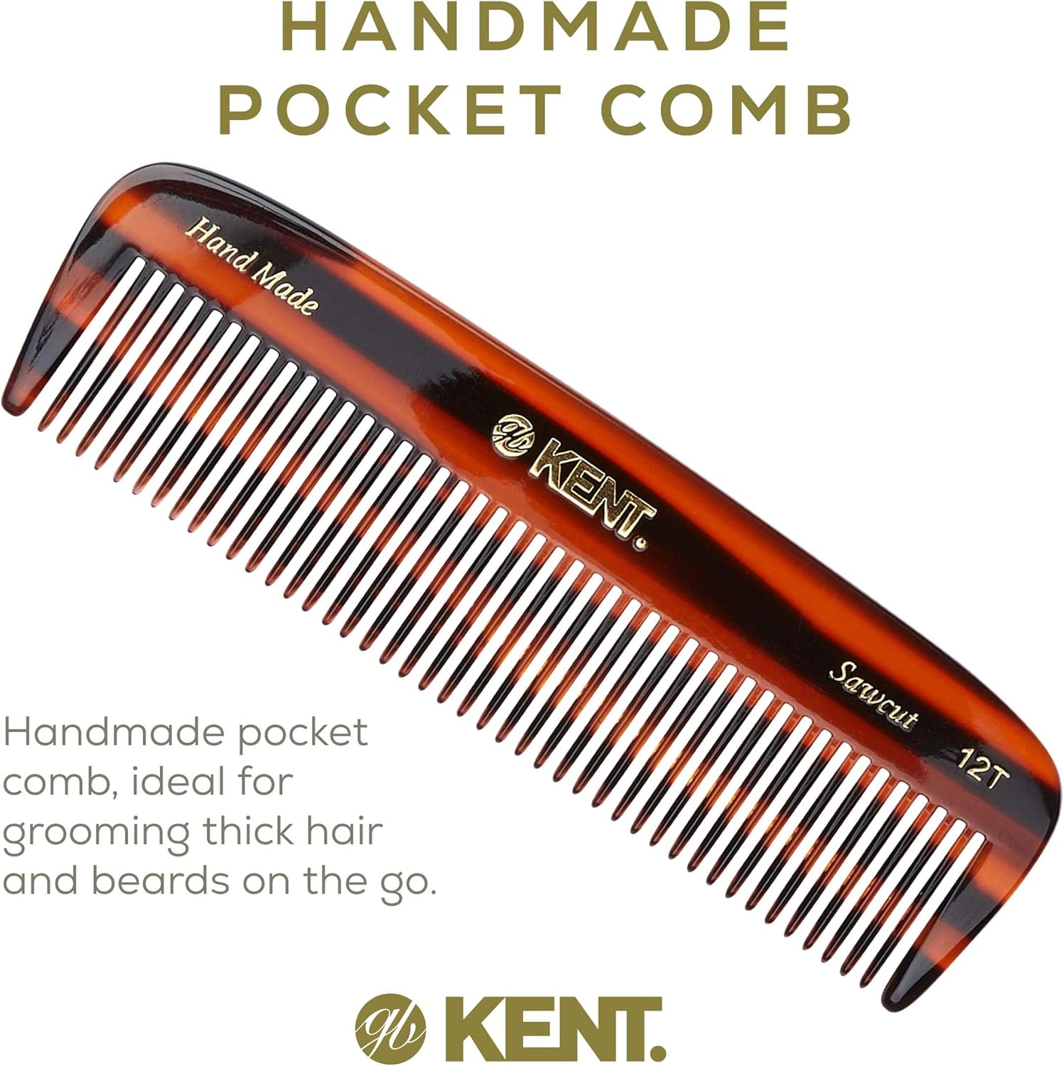 Kent 12T Wide Tooth Detangling Comb - 5.5" Handmade Pocket Comb for Thick, Curly, and Wavy Hair, Large Tooth Grooming for Hair, Beard, and Mustache - Saw-Cut and Hand Polished image number 6