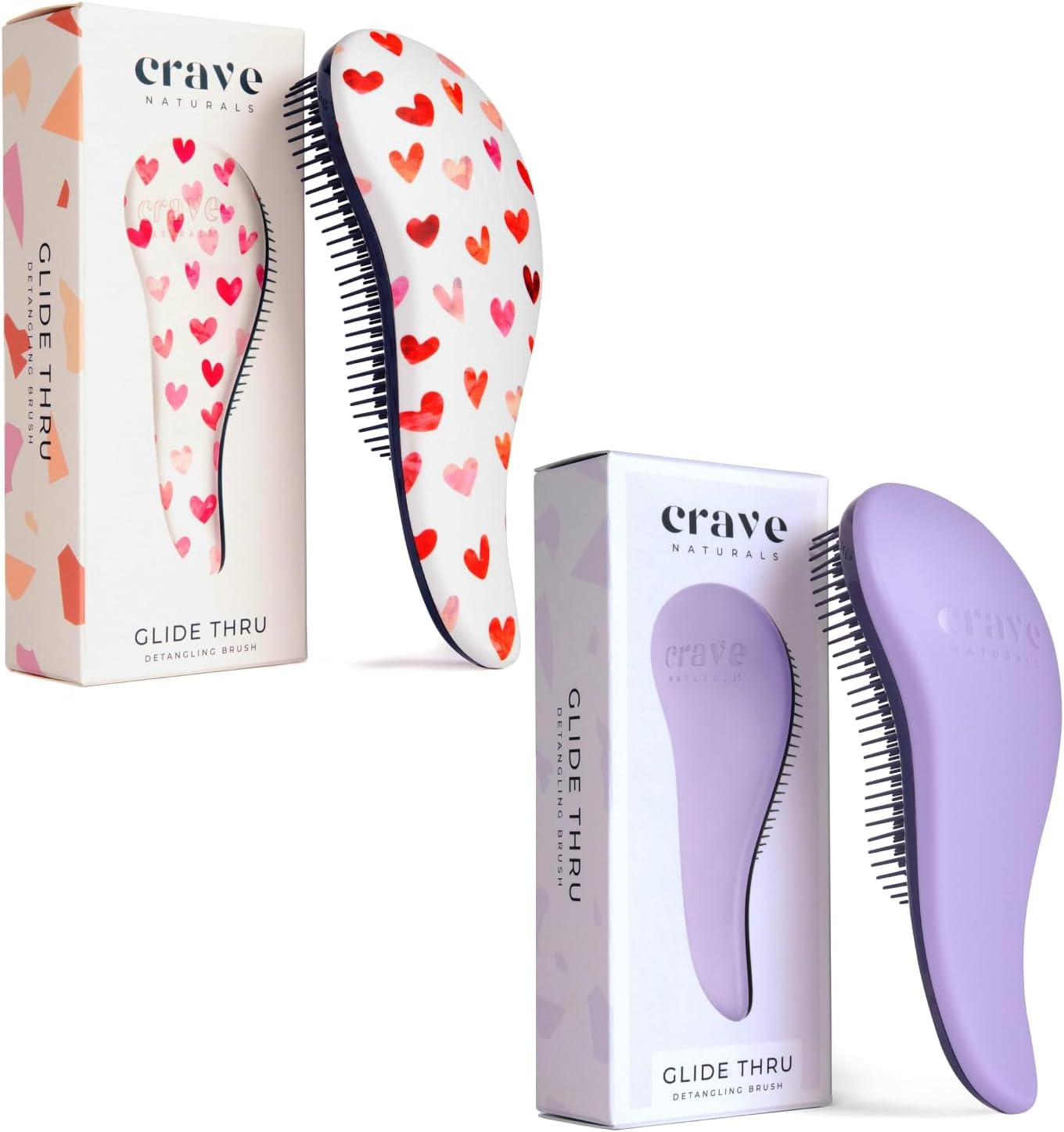 Crave Naturals Glide Thru Detangling Hair Brush for Adults and Kids Hair - Detangler Brush for Curly, Straight, Wet or Dry Hair - Hairbrush for Men and Women - Pink Hearts