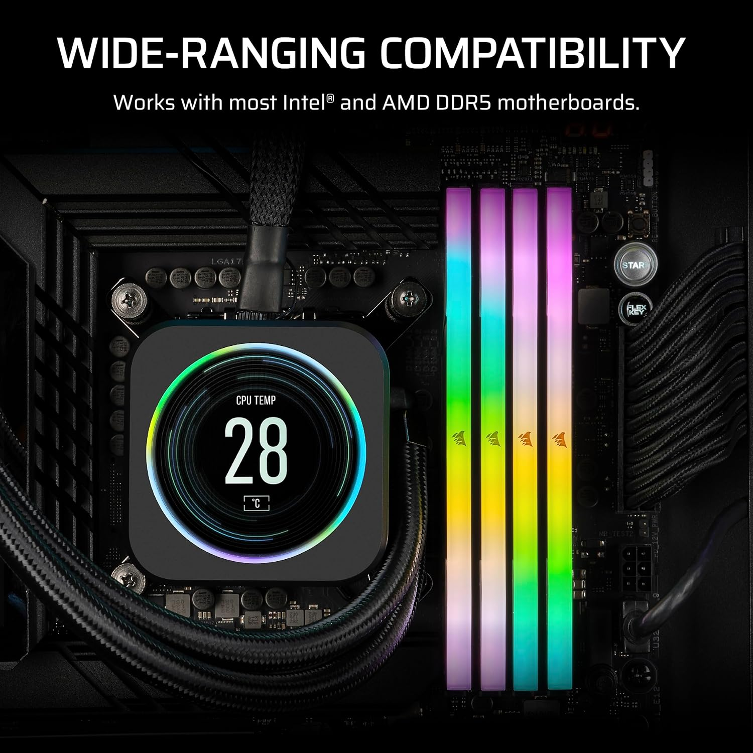 CORSAIR Vengeance RGB DDR5 Light Enhancement Kit &ndash; 2X Modules &ndash; 0GB RAM &ndash; CORSAIR Icue Compatible &ndash; Black image number 4