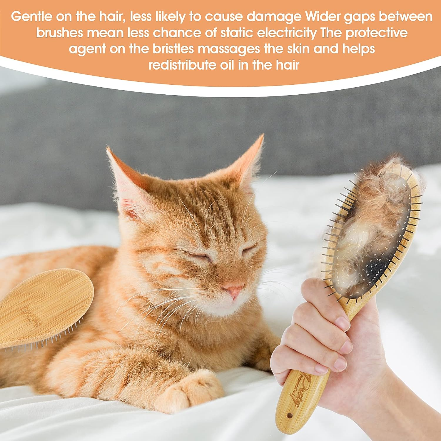 Molain Dog Pin Brush Airbag Wooden Comb Pin Brush- Dog Cat Professional 20Mm Stainless Steel round Pins Grooming Brush with Bamboo Handle, Airbag Comb No Scratching Any Hairs Type Dog or Pets(1Pc) image number 2