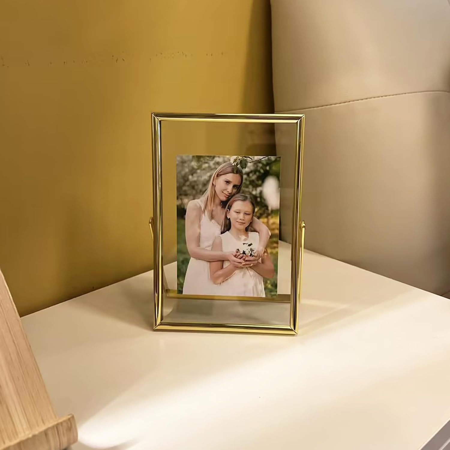 Ahago Gold Floating Frame (4"X6", Vertical, 2 Set), for Picture 3X5, 2X3, 1X2, Tabletop Shelf Photo Frames, Modern Minimalist Style, Classy for Festival, Home or Wedding&hellip; image number 4