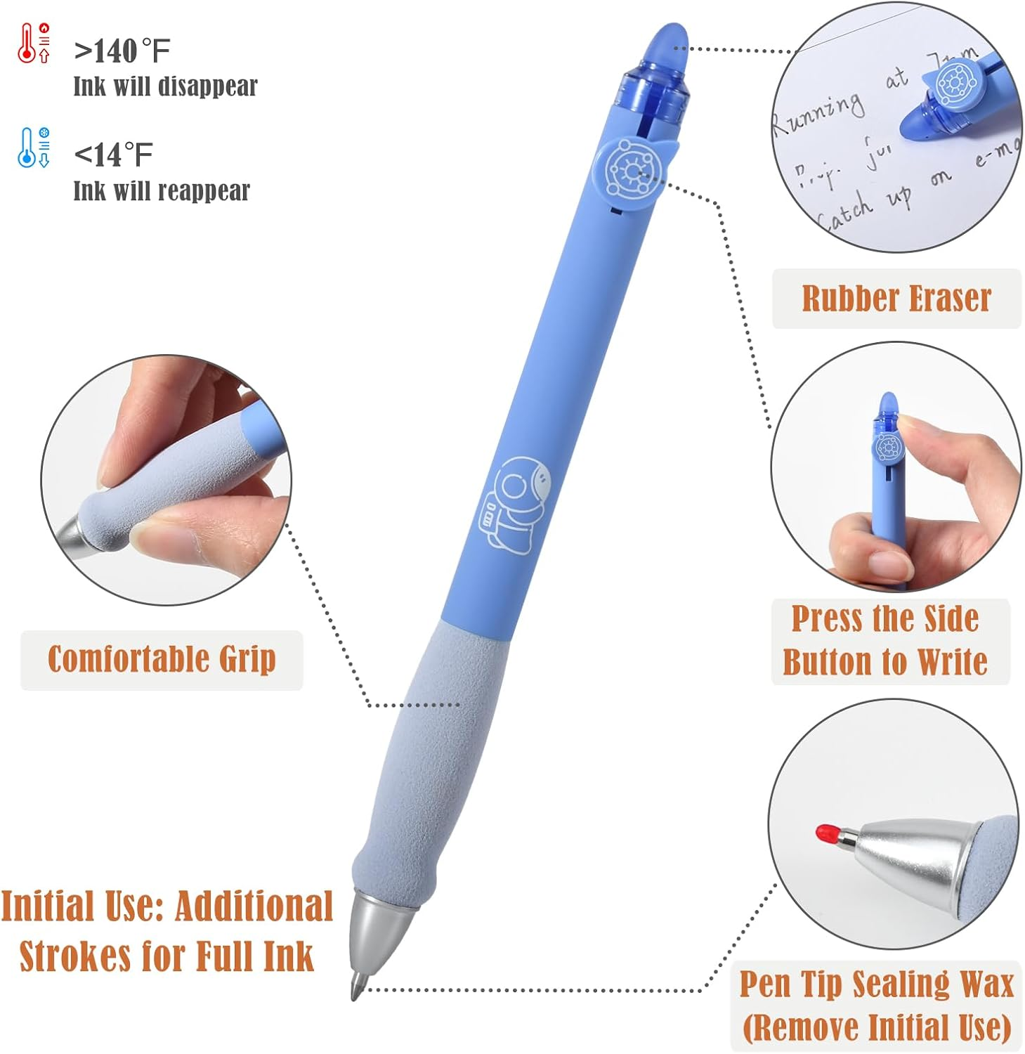 BAYTORY 8Pcs Cute Retractable Erasable Gel Pens, Blue and Black Ink Pen with Eraser Clear, Smooth Writing Comfortable to Use for Note Taking Marking Planner Crossword Puzzles (Blue) - Green image number 6