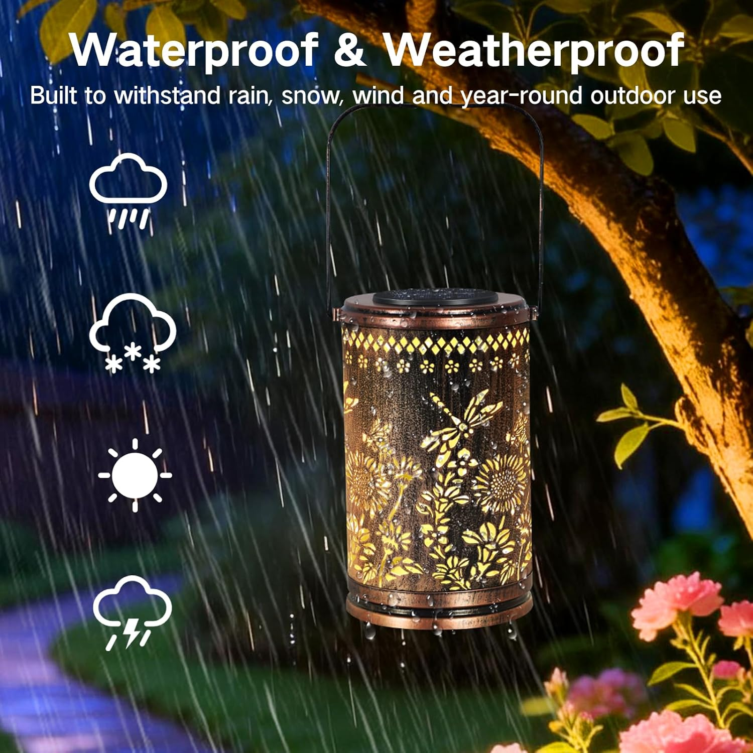 OUTONLIFE Dragonfly Solar Lanterns Outdoor Waterproof, Metal Hanging Solar Lights for outside Garden, Yard, Patio, Backyard, Porch Decor, Birthday Gifts for Women Mom Grandma image number 2