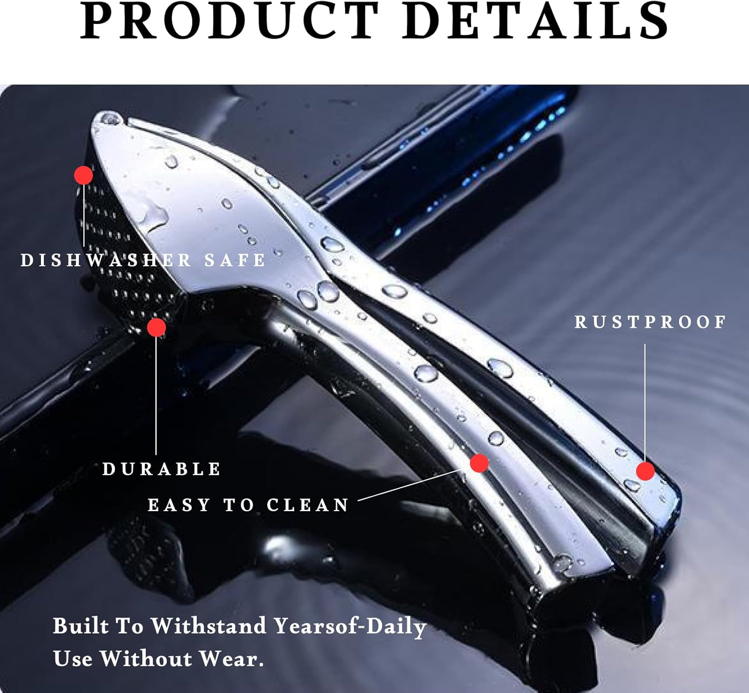 Premium Stainless Steel Garlic Press No Peel Required Detachable Handle Garlic Mincer Crusher, Rust-Proof Dishwasher Safe for Fine Mincing image number 3