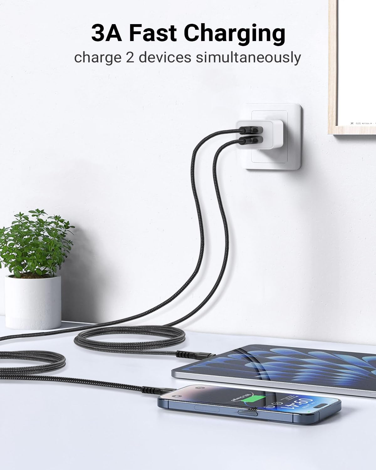 Azhizco Lightning Cable 3M 2Pack, Long Iphone Charger Cable Mfi Certified USB a to Lightning Cable Iphone Cable Fast Charging for Iphone 14 13 12 11 Pro Max Mini XS XR X 8 plus Ipad image number 3