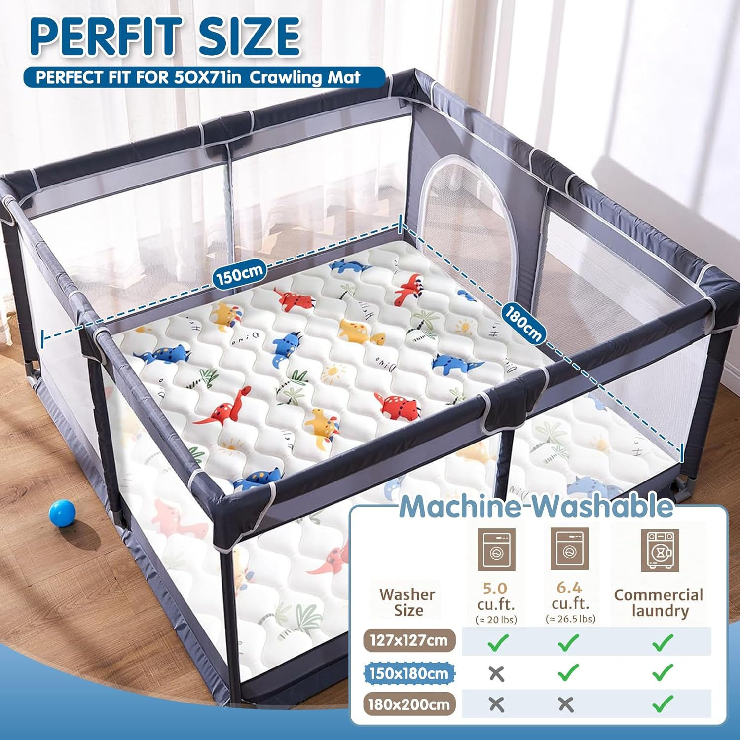 LIODUX Elegant Kids Floor Mat, Extra Thicker Soft Floor, Foldable Non-Slip Child Crawling Mats, Soft Microfiber Fabric Crawling Mat, Floor Blanket for Living Room (150X180Cm) image number 3