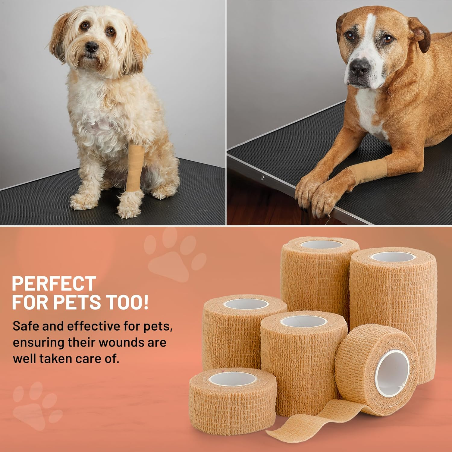 6 Pack, Self Adherent Cohesive Tape - 1" 2" 3" X 5 Yards Combo Pack, (Light Tan Shade) Self Adhesive Bandage Rolls & Sports Athletic Wrap for Ankle, Wrist, Sprains and Swelling - FDA Approved