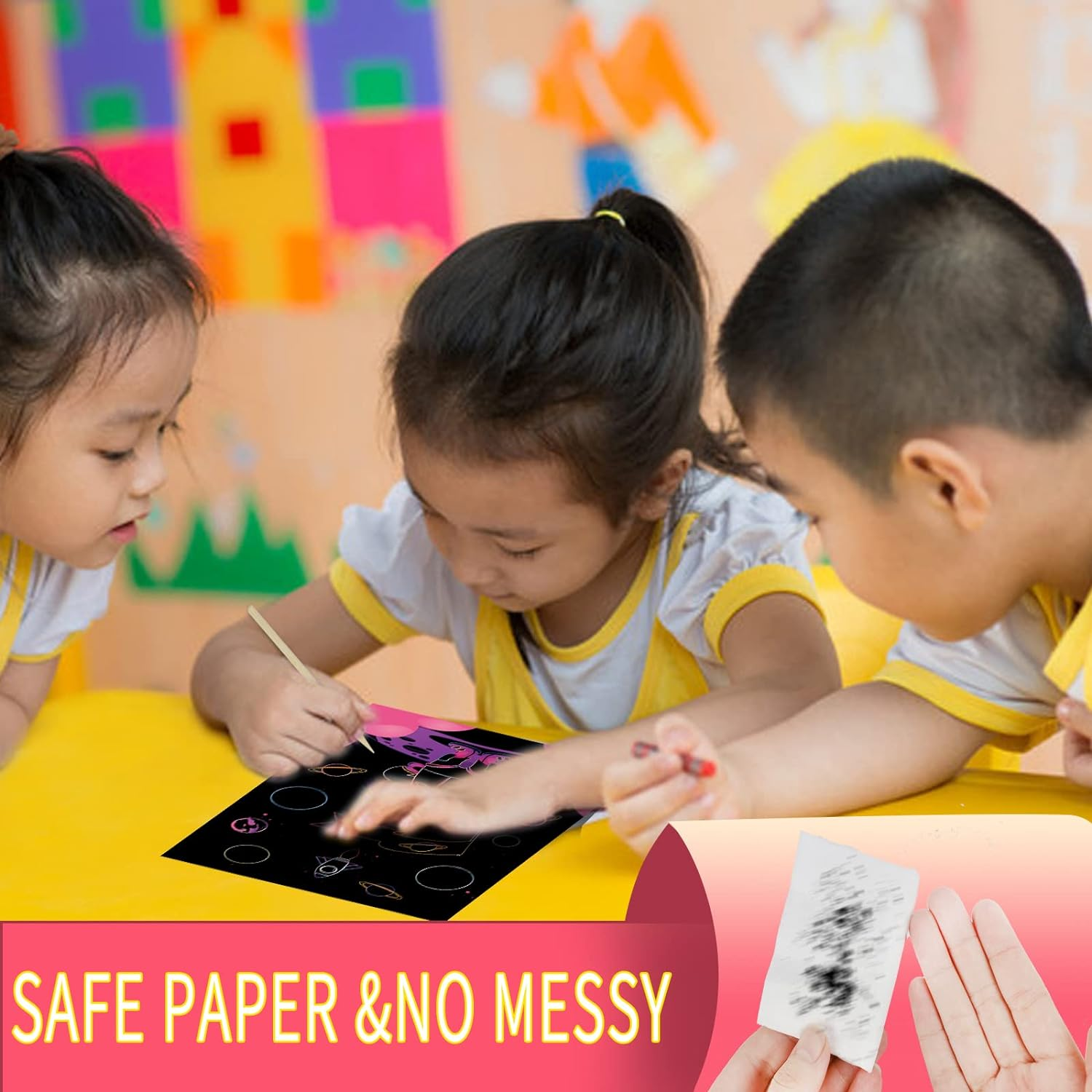 3 Set Magic Scratch Paper Art, Colorful Magic Drawing Art Book with 3 Scratch Pen for Kids, Dinosaurs/Underwater World/Spaceman - White image number 7