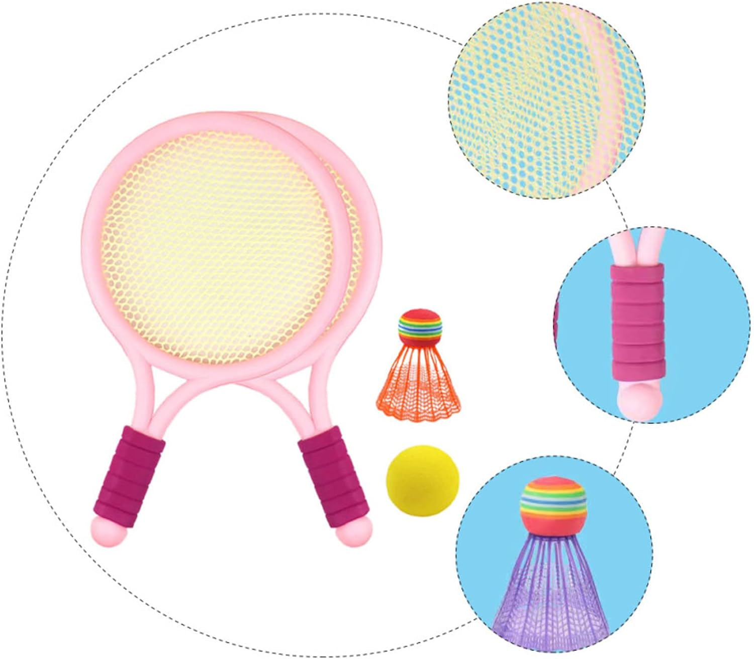 Kids Tennis Racket Set with Ball,16 Inch Plastic Tennis Racket with 4 Tennis Balls and 4 Shuttlecocks for Kid, Beach Kindergarten Baby Parent Child Interactive Toys, Toddler Outdoor/Indoor Sport(Pink) image number 5