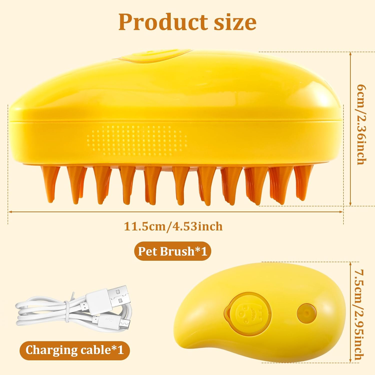 Steamy Cat Brush 3 in 1 Cat Steamy Brush USB Rechargeable Steamy Cat Brush for Shedding Efficient Cat Grooming Brush 4.5&times;2.6&times;2.4 Inch Cat Steam Brush Cat Steam Brush for Removing Tangled Loose Hair (Yellow) image number 4