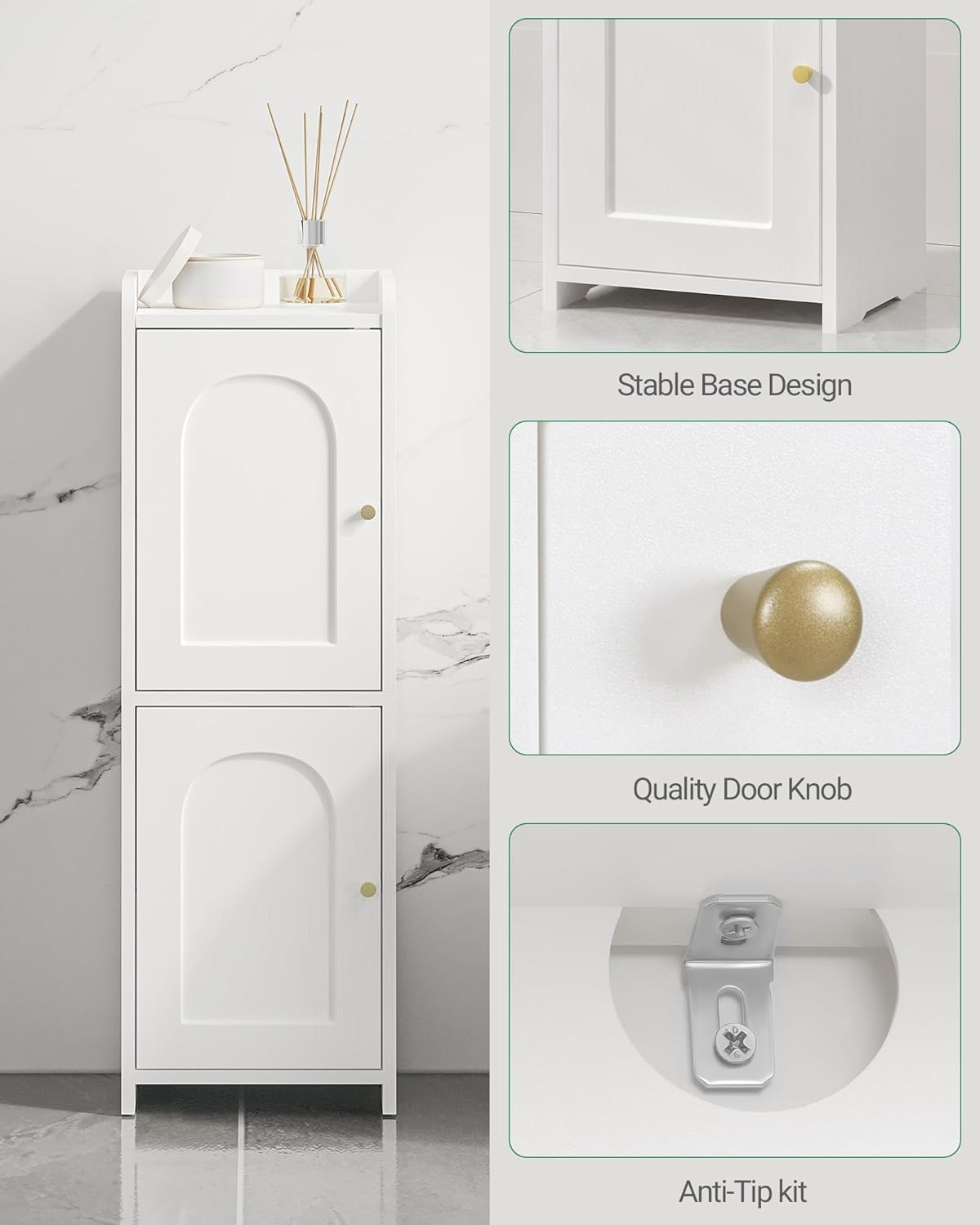 Hzuaneri Bathroom Storage Cabinet, Corner Floor Cabinet with 2 Doors and Adjustable Shelf, Narrow Toilet Paper Cabinet, Bathroom Organizer for Small Spaces, White BC19913X - Black image number 3