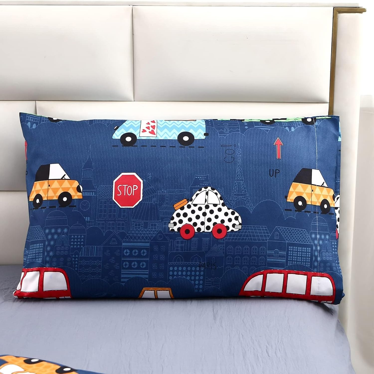 MAG 3Pcs Cartoon Car Bedding Comforter Set, Blue Cute Twin Comforter Set for Toddlers,Kids,Boys Teens and Girls,Super Soft Microfiber,Twin Size image number 4