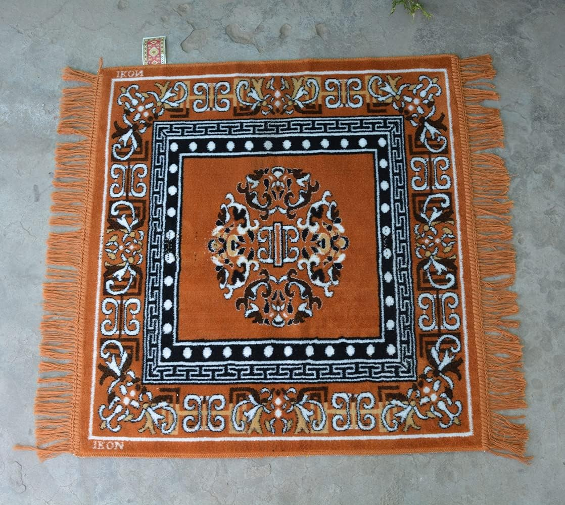 Velvet Pooja Aasan 24" &ndash; Multi-Purpose Prayer Rug for Puja, Meditation, Yoga | Ethnic Design Floor Mat for Home Decor, Sofa, Car Seat, Laptop Cover & More &ndash; 1 Pc Spiritual Mat Carpeth