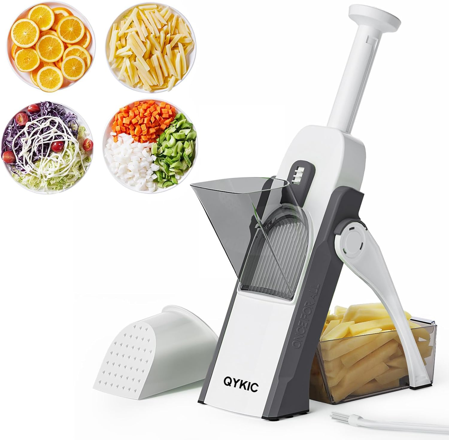QYKIC Upgrade Safe Mandoline Slicer for Kitchen, Chopper Vegetable Cutter, Potato Slicer Thickness Adjuster, French Fry Cutter, Veggie Dicer Faster Kitchen Mandolin for Meal Prep Green