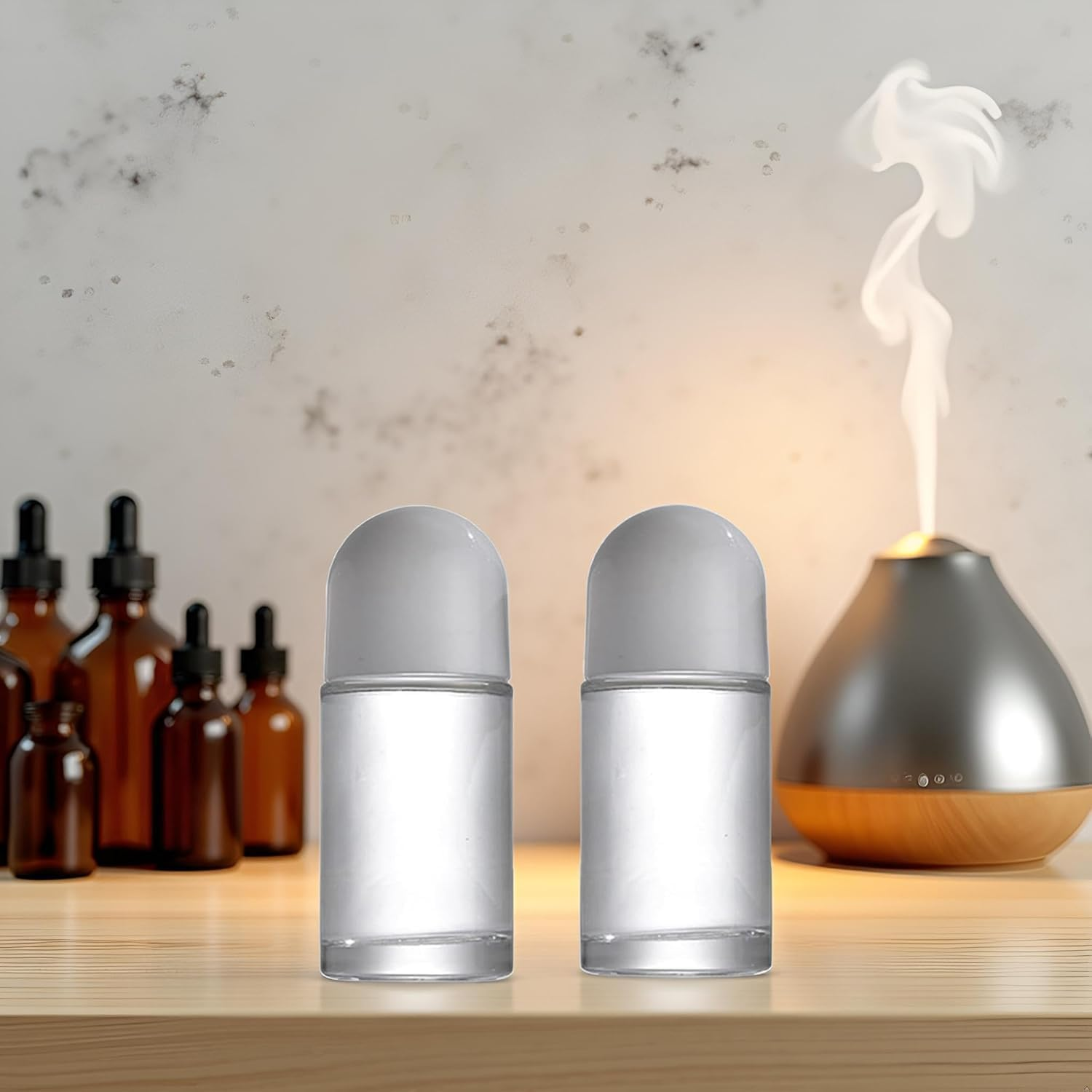 Winerstony 2Pcs White 50ML Glass Empty Roller Bottles with Plastic Roller Ball, Deodorant Roll on Containers Leak Proof Massage Ball Bottles for Essential Oil Perfume Refillable Containers Tools image number 3
