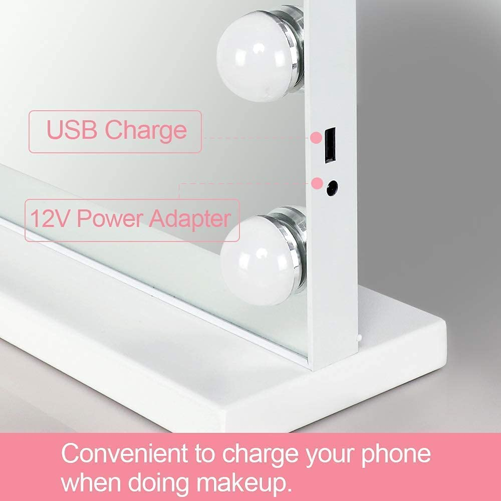 Depuley Hollywood Makeup Mirror, USB Touch Control Vanity Cosmetic Mirror with Lights, 14Pcs Led Dimmable Bulbs 3 Color Lighting Modes, with a Removable Magnetic 10X Magnifying Mirror (50*40Cm, White) image number 5