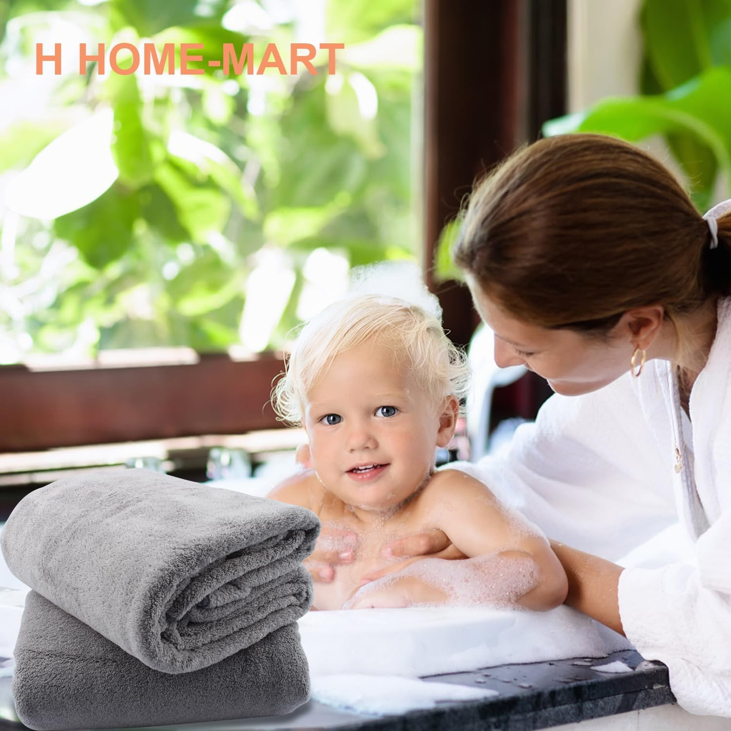 Microfiber Bath Towels 2 Pack(27.55'' X 55.11'') - Ultra Soft Towel Set,Highly Absorbent,Quick Drying Bath Towels Large for Body, Sport, Yoga, SPA, Fitness by H HOME-MART- Grey Bath Towel Set image number 3