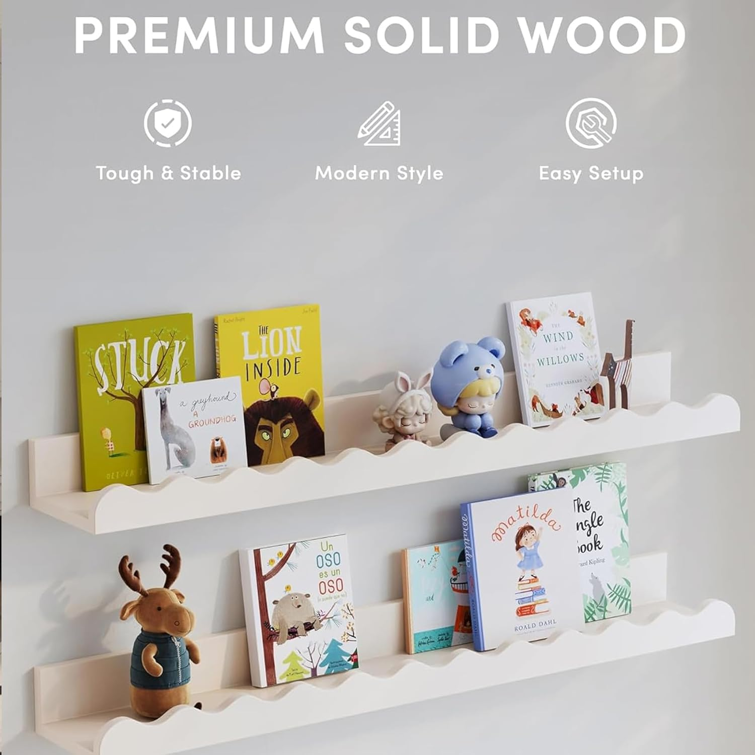 White Nursery Wall Mounted Book Shelves, Floating Bookshelf for Kids Bedroom, Toddler Room, Baby Room, 4Packs 40 * 11 * 4Cm image number 5