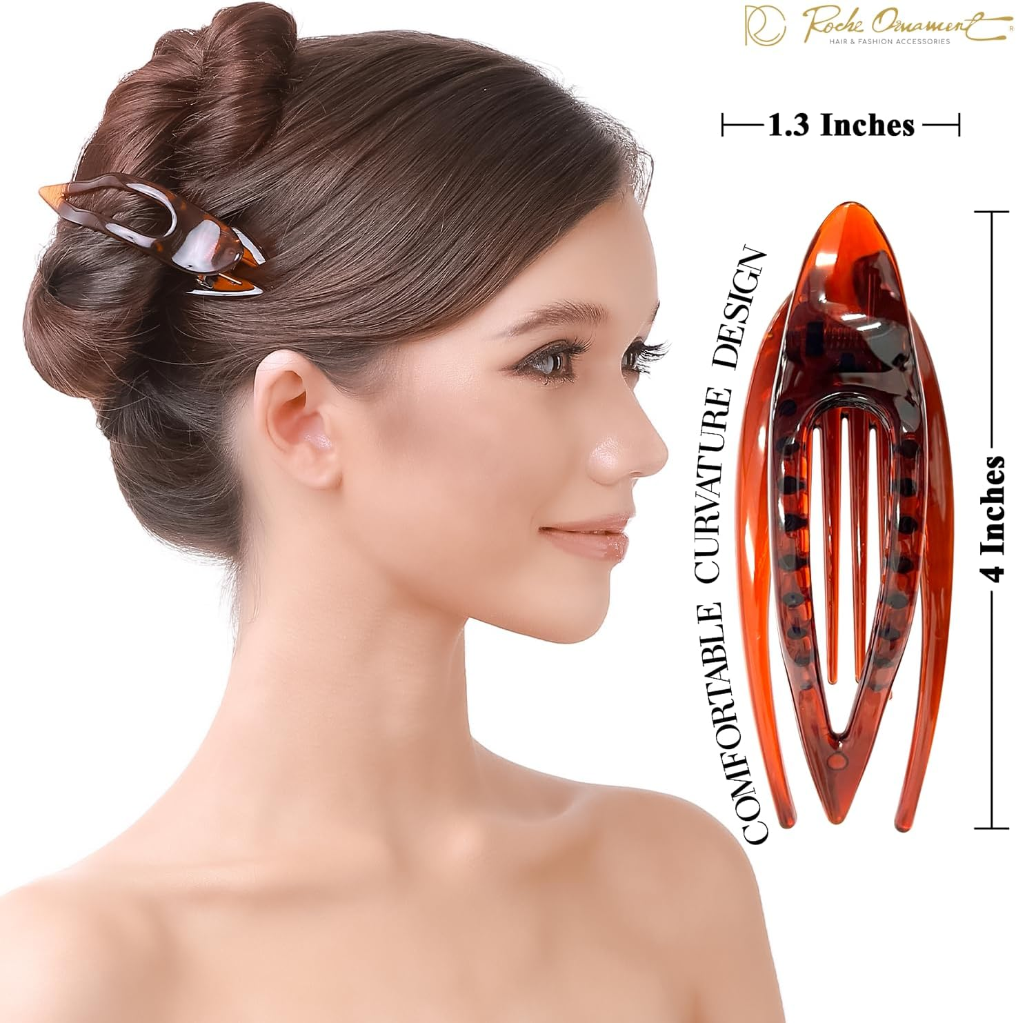 RC ROCHE 2 Pcs Flat Hair Clips Big Claw for Thick Hair French Duckbill Women No Slip Side Slide Curved Alligator Concord Strong Grip Hold Volume Lay down Clamp, Medium Black & Brown image number 6