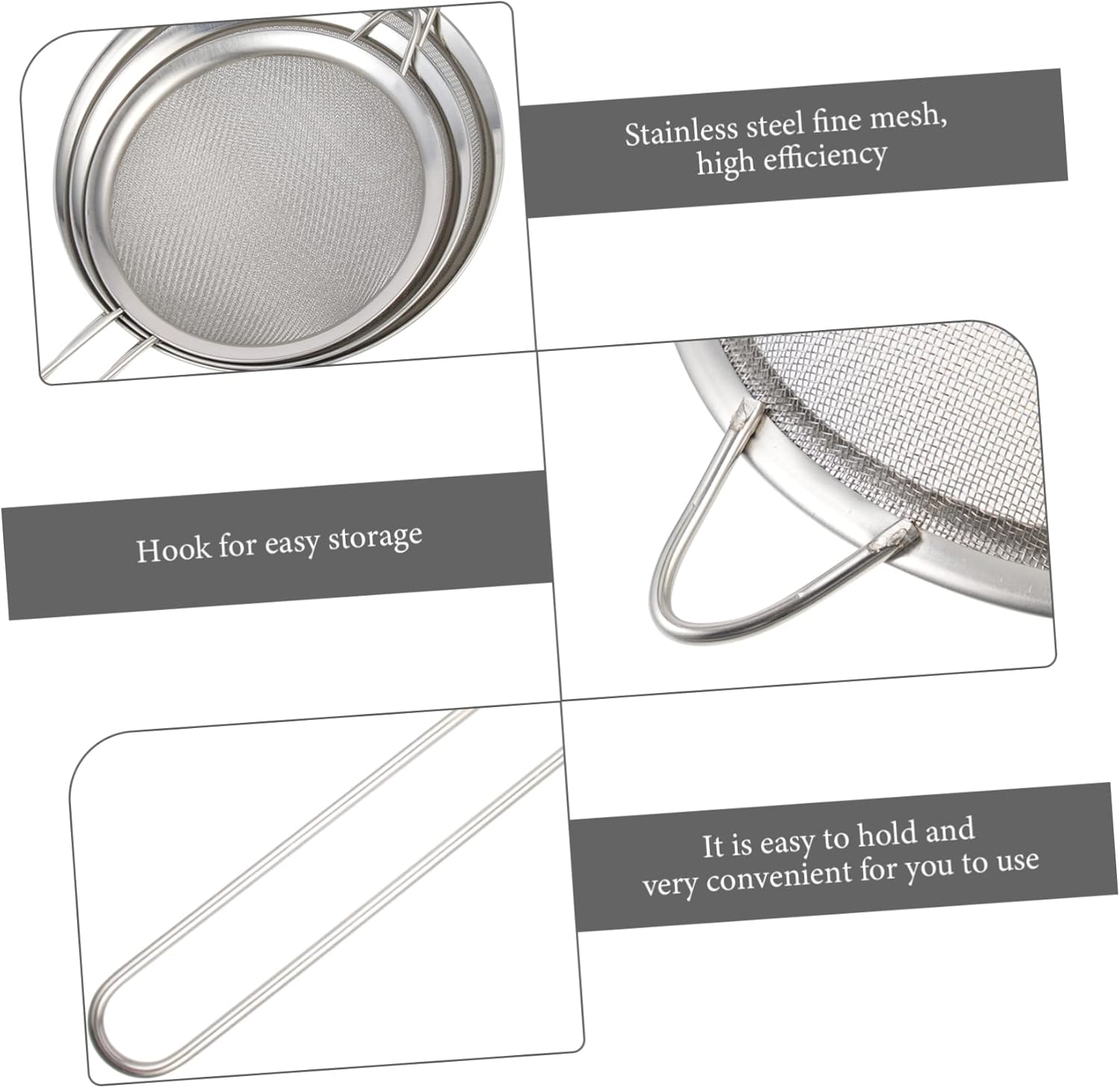 GRIRIW 3Pcs High Efficiency Stainless Steel Colander Fine Mesh Sieve for Flour Sifting Kitchen Accessory image number 6