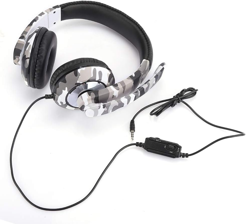 PC Gaming Headphone,3.5Mm Plug Ergonomic Head-Mounted Headset Noise Isolation Gaming Earphone for PS4, PC, Etc - White Camouflage image number 6