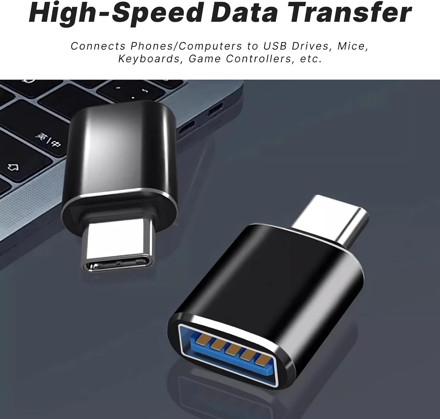 5Gbps USB-C to USB Adapter 4-Pack, Aluminium Type-C Male to USB-A Female Converter, Supports Thunderbolt 4/3 OTG, Compatible with Iphone 15/16, Macbook Air/Pro, Ipad, High-Speed Data Transfer, Black image number 1