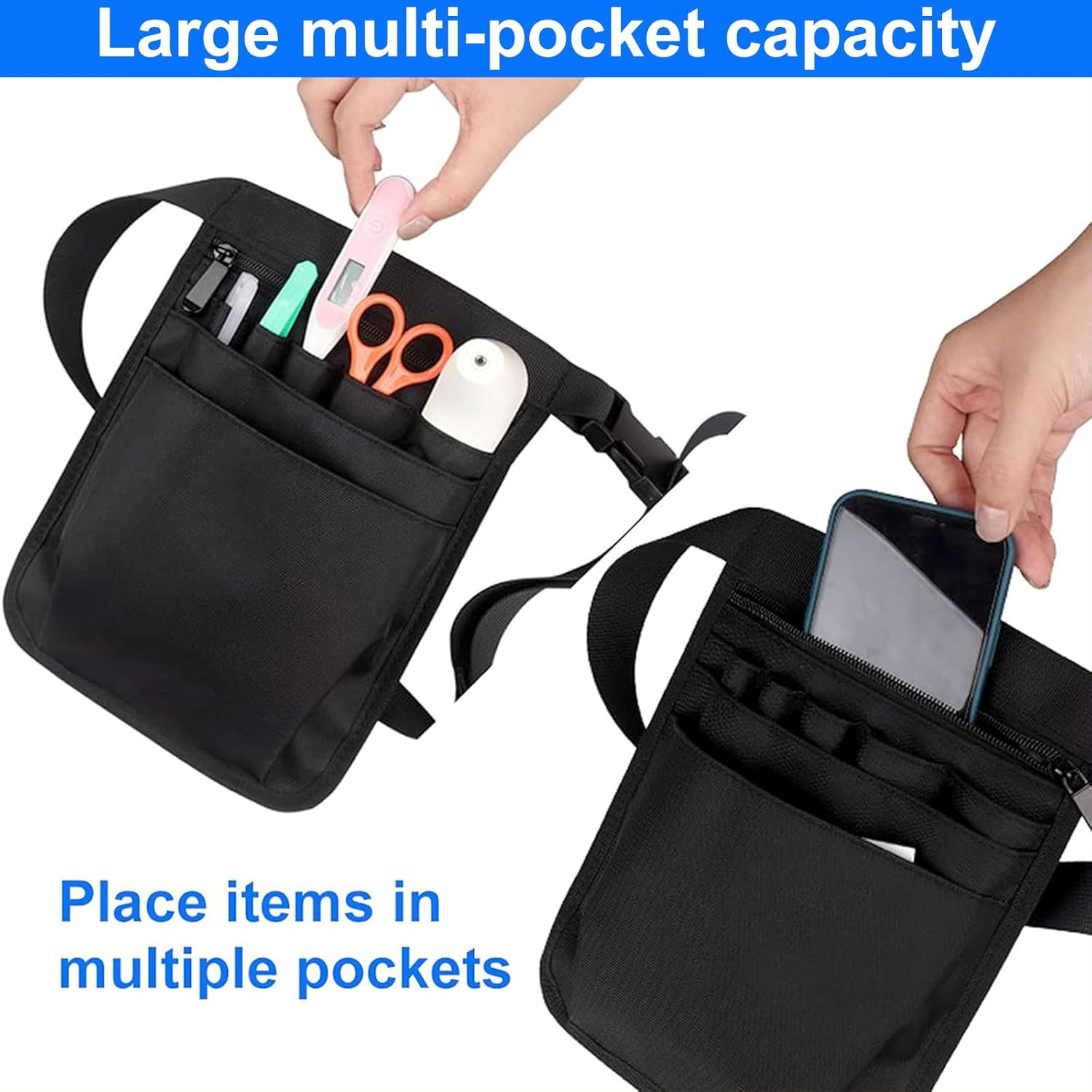 Multi Pocket Nurse Bag, Nurse Fanny Pack Nursing Waist Pouch Multi Pocket Utility Belt Bag Multi Pocket Nurse Bag Organizer Belt for Nurse Pack Pocket Nurse Bag (Black)
