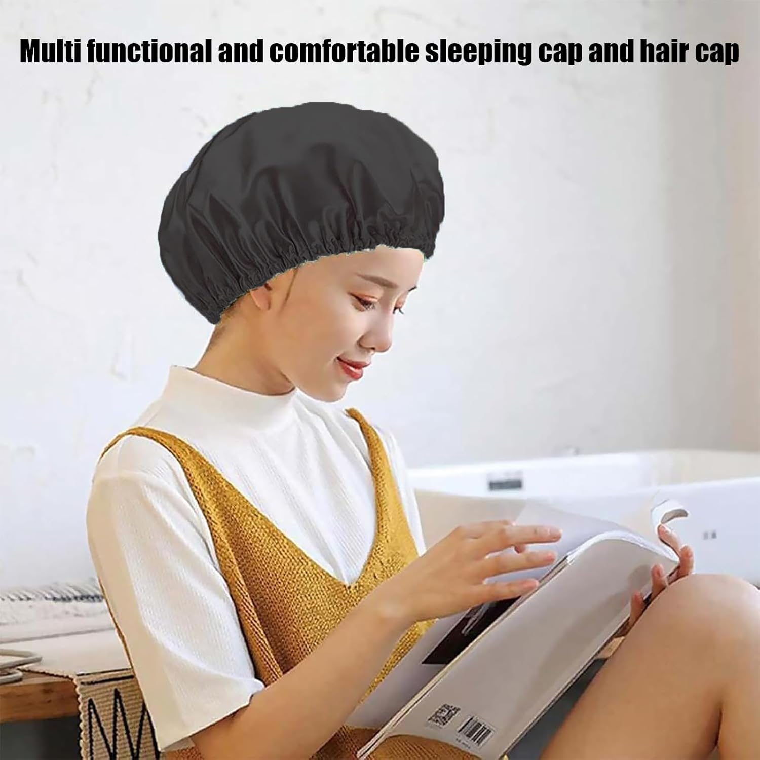 2 Large Shower Caps, Double-Sided Shower Cap, Large Waterproof Shower Cap with Elastic Band, Reusable, Washable, Pink and Black image number 1