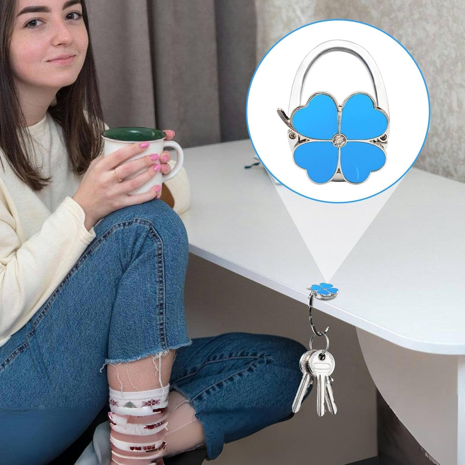 Table Holder - Zinc Alloy Tabletop Wallet Clips | Storage Accessories for Women, Organizers, Aesthetic Pocket Holder for Women - Azul image number 5