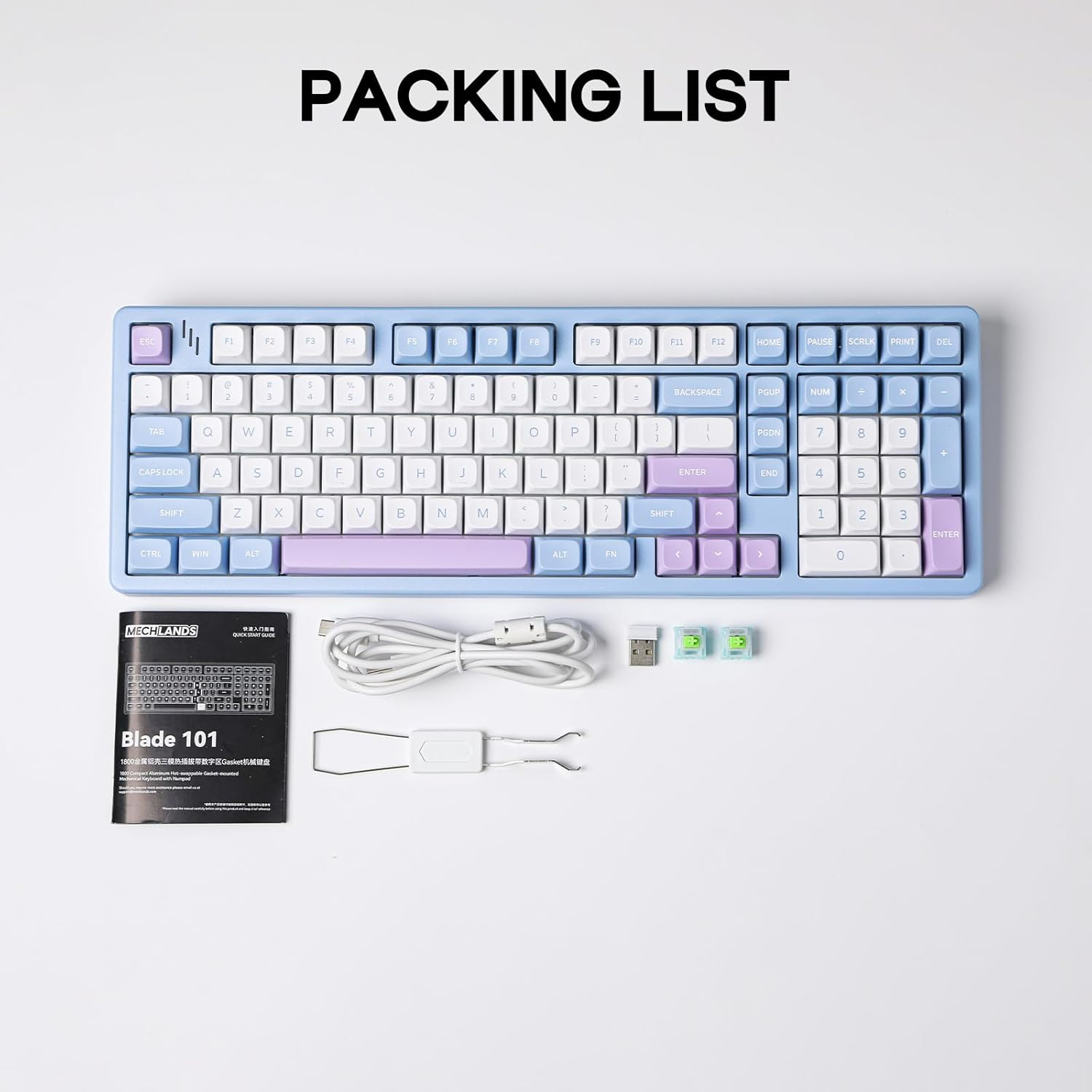 Mechlands Blade101 Wireless Aluminum Gaming Keyboard, Bt5.0/2.4Ghz/Usb-C Hot Swappable Custom Mechanical Keyboard with 8000Mah Battery, Gasket Structure, RGB Backlit, NKRO for Win/Mac (Blue) image number 1