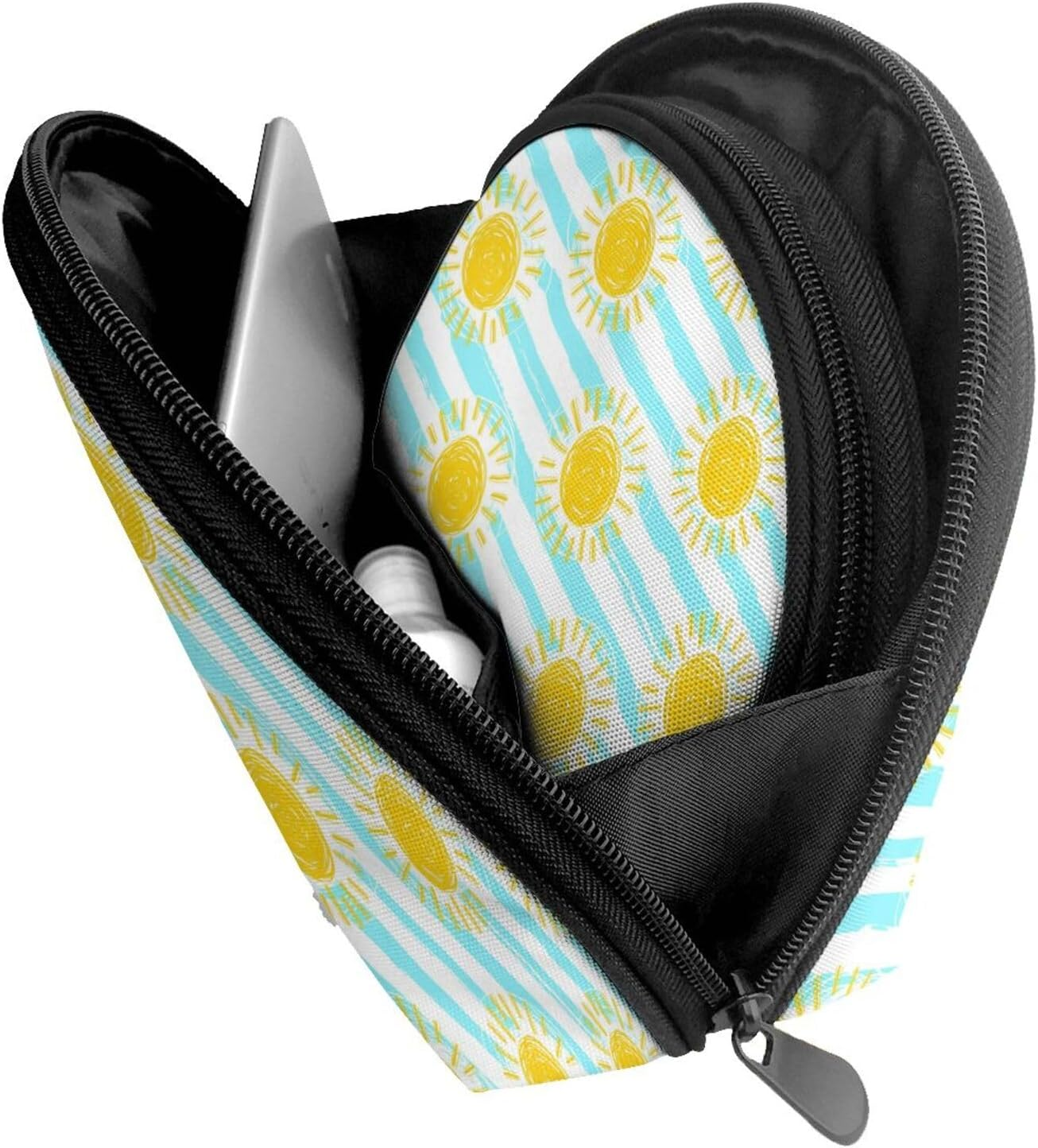 Cozimangoe Coin Pouch Makeup Bags Set, 2 Piece Shell Shape Cosmetic Bag with Pockets for Daily Travel Handbag Lipstick Keys Toiletry, Personalized Cartoon Sun image number 1