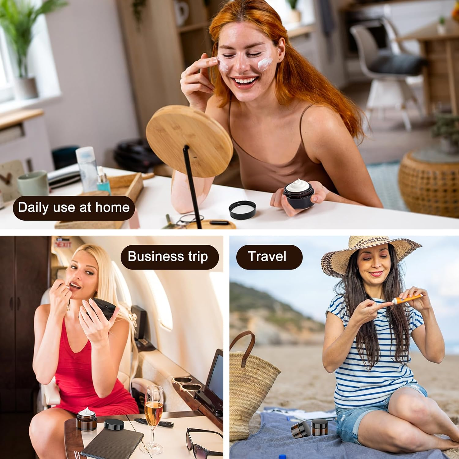 GAUATO 6 Pack 50Ml Brown Glass Ointment Cosmetic Jars with Lid and Liner for Cosmetics Lotion Cream image number 4