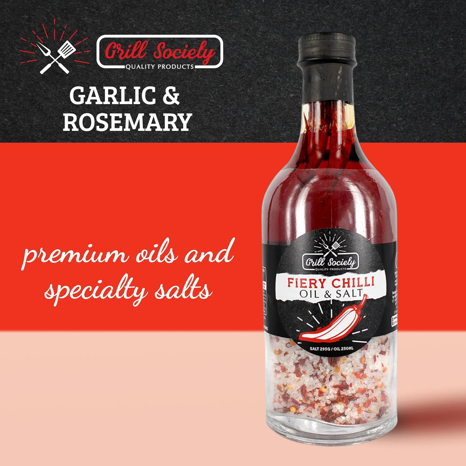 Grill Society Garlic & Rosemary Oil & Salt Combo, 500Ml - Flavoured Oil and Salt Seasoning with Garlic and Rosemary, Ideal for BBQ, Roasts, Veggies, Pasta, Grilling and Marinades image number 5