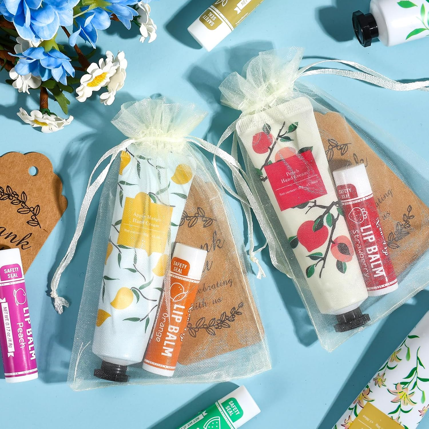 AZEN 60 Sets Bulk Gifts, Hand Cream and Lip Balm Bulk Set with Organza Bag Thank You Card, Baby Shower Wedding Gifts for Guests, Bridal Wedding Favors for Guests,Thank You Gifts for Women image number 2