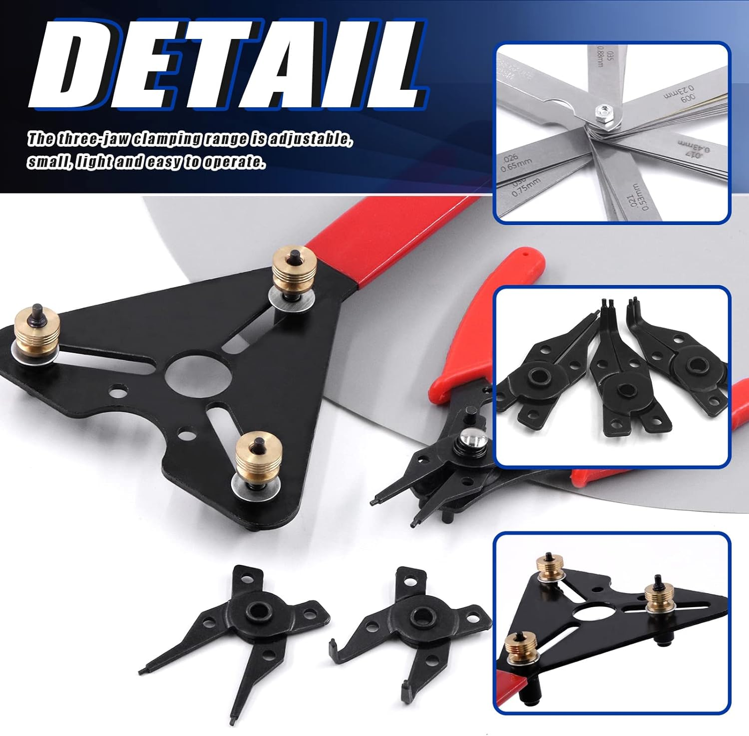 Glarks 3Pcs AC Clutch Holding Tool Adjustable Clutch Holder and 4 in 1 Snap Ring Pliers with Feeler Gauge Assortment Kit Compatible with Domestic and Import Vehicle AC Compressors