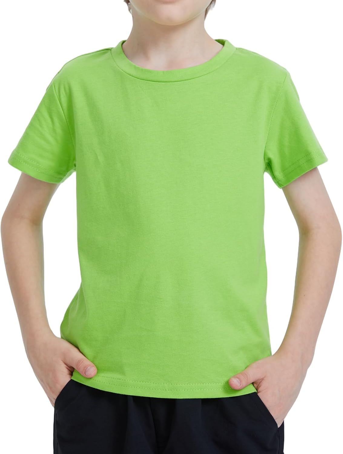 Kids Cotton Crewneck T-Shirt Plain Lightweight Children'S Boys Girls Breathable Short Sleeve Tee Tops Classic Casual Unisex Shirts