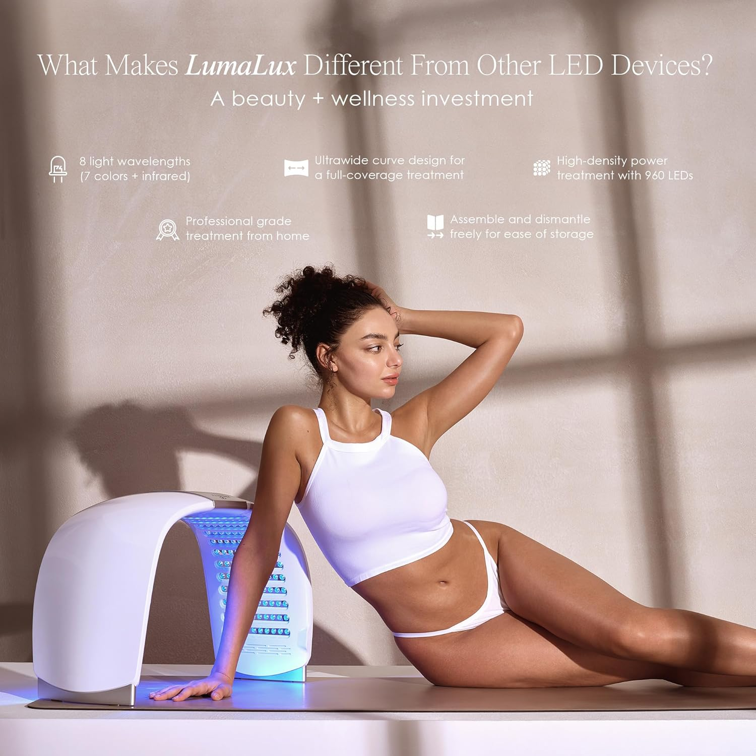 Lumalux Dome | Face & Body Led Light Therapy Device by Project E Beauty | 7 Color + Infrared Light Therapy | Anti-Aging & Rejuvenation | Extra Large Beauty Equipment for Salon Home SPA Use