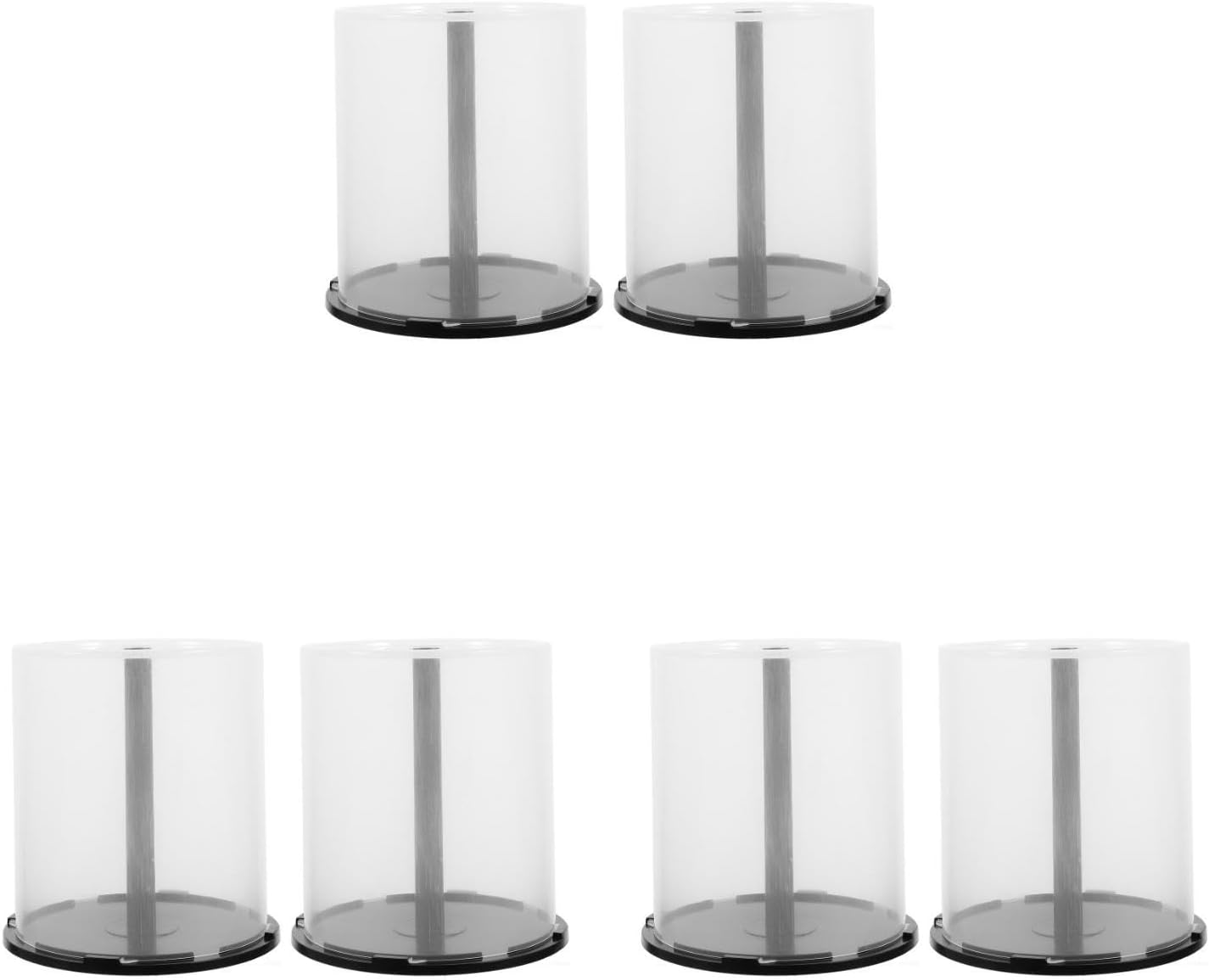 ABOOFAN CD/DVD Cake Box Spindle,6Pcs Empty CD DVD Cake Box 100-Disc CD/DVD Storage Bucket Clear Storage Box Container with Black Base for Bookshelf Desktop