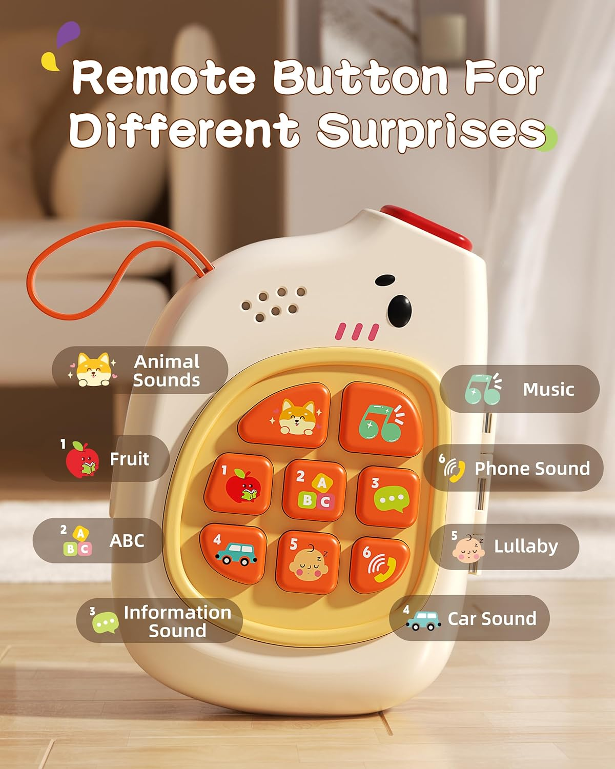 Jovow Baby Phone with Music for Toddler, Montessori Busy Board, Kids Sensory Board, Early Educational Toy for Toddlers 1-3, Motor Skills Developmental Toy for 0-6-12-18 Month Age image number 4