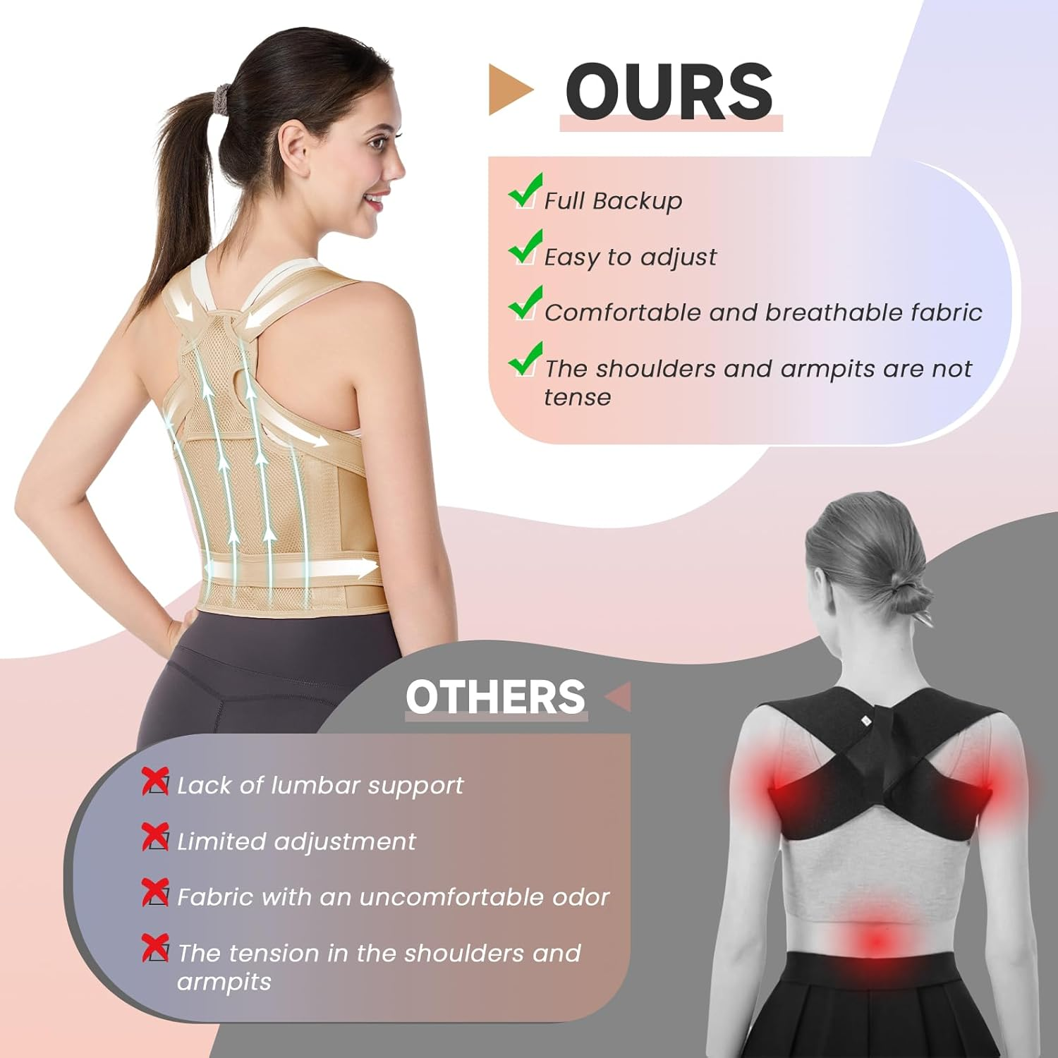Vervex - Posture Corrector for Men and Women,Back Brace,Breathable, Adjustable, Back Corrector, Scoliosis and Hunchback Correction, Back Pain, Spine Corrector, Posture Trainer (Beige, L) image number 1